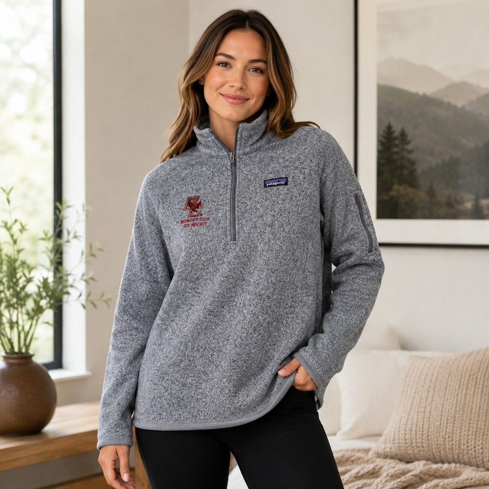 Patagonia Better Sweater Womens Large Grey 1/4 Zip BC Women's Club Ice‎ Hockey